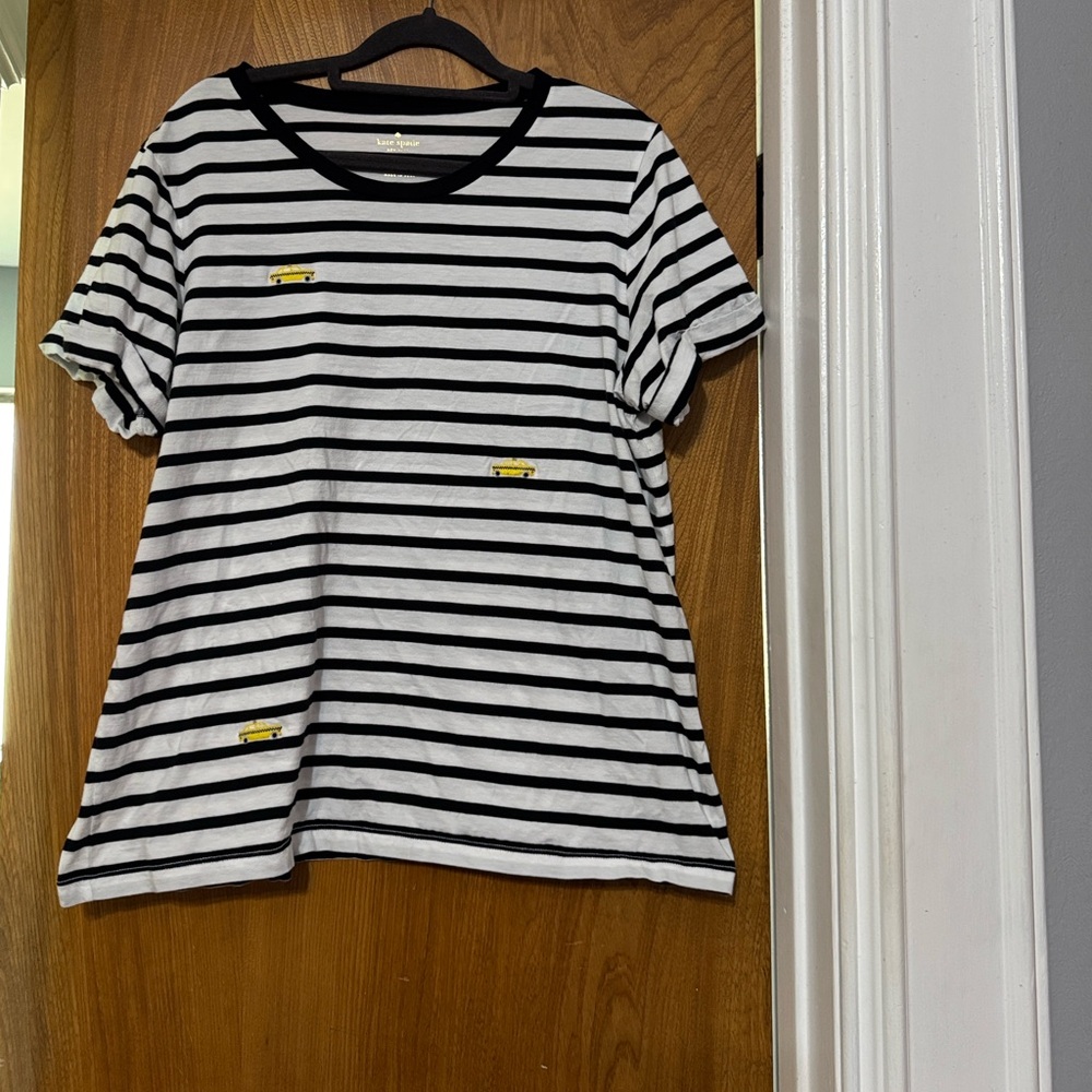 Kate Spade Black and White Striped Tee with Yellow Taxi Accents